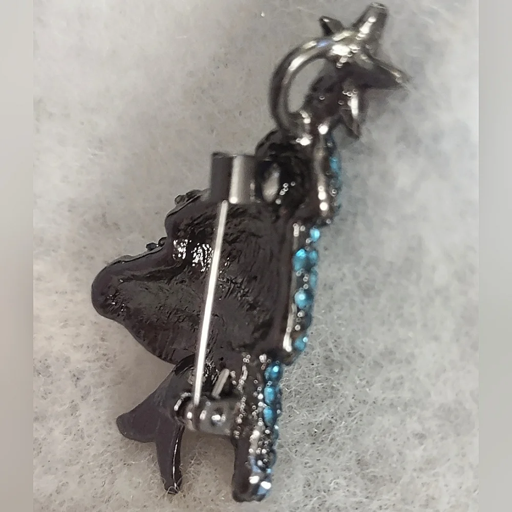 Blue Rhinestone Christmas Tree Brooch Red Star Topper